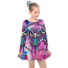 Owl Dreamcatcher Kids  Long Sleeve Dress