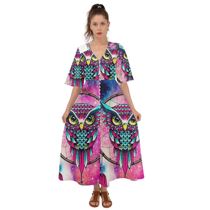 Owl Dreamcatcher Kimono Sleeve Boho Dress