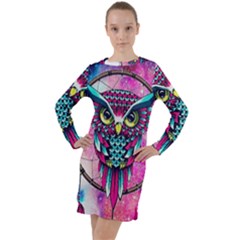 Owl Dreamcatcher Long Sleeve Hoodie Dress