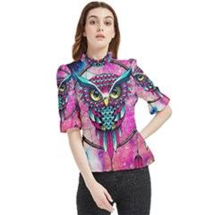 Owl Dreamcatcher Frill Neck Blouse