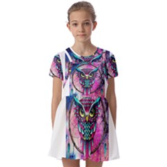 Owl Dreamcatcher Kids  Short Sleeve Pinafore Style Dress