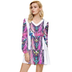 Owl Dreamcatcher Tiered Long Sleeve Mini Dress