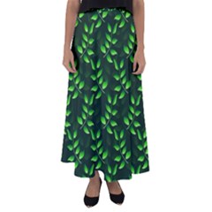 Branches Nature Green Leaves Sheet Flared Maxi Skirt by Ravend