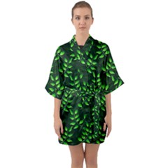 Branches Nature Green Leaves Sheet Half Sleeve Satin Kimono  by Ravend