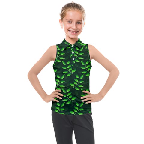 Branches Nature Green Leaves Sheet Kids  Sleeveless Polo Tee by Ravend