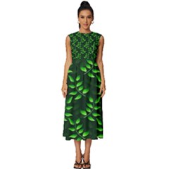 Branches Nature Green Leaves Sheet Sleeveless Round Neck Midi Dress