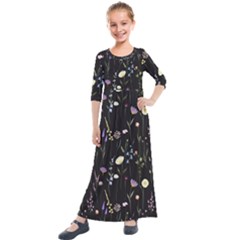 Flowers Floral Pattern Floral Print Kids  Quarter Sleeve Maxi Dress by Ravend