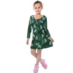 Plants Leaves Flowers Pattern Kids  Long Sleeve Velvet Dress