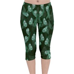 Plants Leaves Flowers Pattern Velvet Capri Leggings  by Ravend