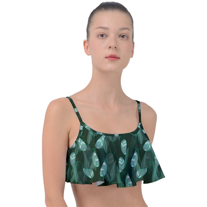 Plants Leaves Flowers Pattern Frill Bikini Top