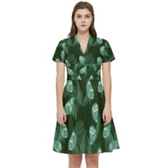 Plants Leaves Flowers Pattern Short Sleeve Waist Detail Dress by Ravend