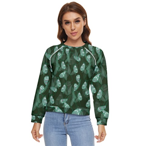 Plants Leaves Flowers Pattern Women s Long Sleeve Raglan Tee by Ravend