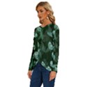 Plants Leaves Flowers Pattern Long Sleeve Crew Neck Pullover Top View2