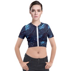 Ai Generated Cherry Blossom Blossoms Art Short Sleeve Cropped Jacket