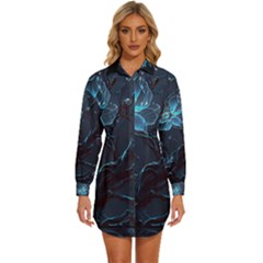 Ai Generated Cherry Blossom Blossoms Art Womens Long Sleeve Shirt Dress