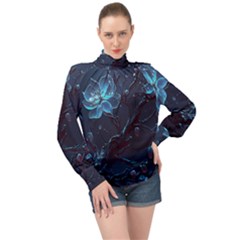 Ai Generated Cherry Blossom Blossoms Art High Neck Long Sleeve Chiffon Top by Ravend