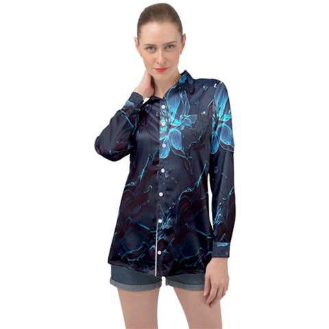 Ai Generated Cherry Blossom Blossoms Art Long Sleeve Satin Shirt by Ravend