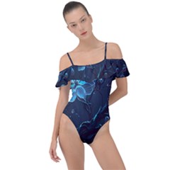 Ai Generated Cherry Blossom Blossoms Art Frill Detail One Piece Swimsuit by Ravend