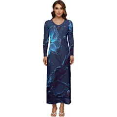 Ai Generated Cherry Blossom Blossoms Art Long Sleeve Longline Maxi Dress by Ravend