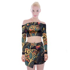 Ai Generated Apple Foliage Off Shoulder Top With Mini Skirt Set by Ravend