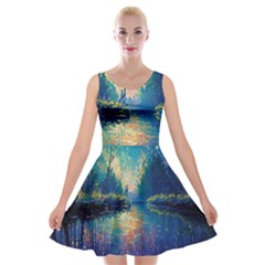 Oil Painting Night Scenery Fantasy Velvet Skater Dress by Ravend