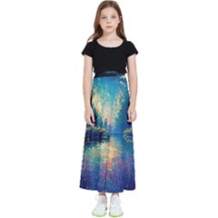 Oil Painting Night Scenery Fantasy Kids  Flared Maxi Skirt by Ravend