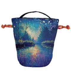 Oil Painting Night Scenery Fantasy Drawstring Bucket Bag by Ravend