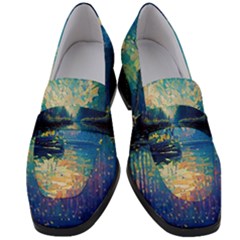 Oil Painting Night Scenery Fantasy Women s Chunky Heel Loafers by Ravend