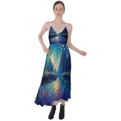 Oil Painting Night Scenery Fantasy Tie Back Maxi Dress by Ravend