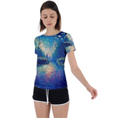 Oil Painting Night Scenery Fantasy Back Circle Cutout Sports Tee by Ravend