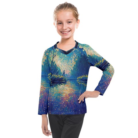 Oil Painting Night Scenery Fantasy Kids  Long Mesh Tee by Ravend