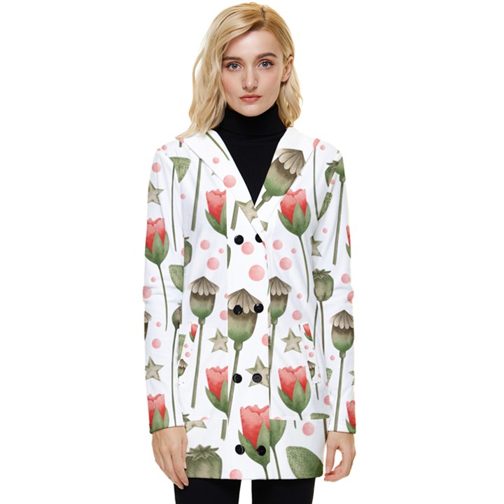 Poppies Red Poppies Red Flowers Button Up Hooded Coat 