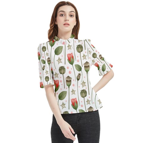 Poppies Red Poppies Red Flowers Frill Neck Blouse by Ravend