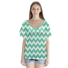 Chevron Pattern Gifts V-neck Flutter Sleeve Top by GardenOfOphir