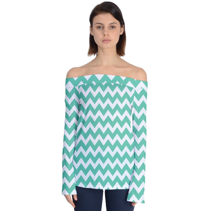 Chevron Pattern Gifts Off Shoulder Long Sleeve Top