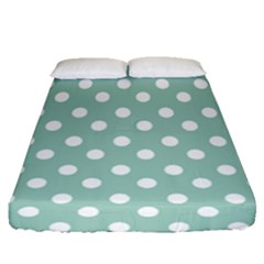 Light Blue And White Polka Dots Fitted Sheet (queen Size) by GardenOfOphir