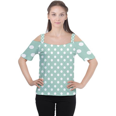 Light Blue And White Polka Dots Cutout Shoulder Tee by GardenOfOphir