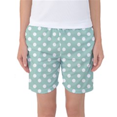 Light Blue And White Polka Dots Women s Basketball Shorts by GardenOfOphir