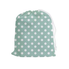 Light Blue And White Polka Dots Drawstring Pouch (xl) by GardenOfOphir