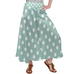 Light Blue And White Polka Dots Satin Palazzo Pants by GardenOfOphir