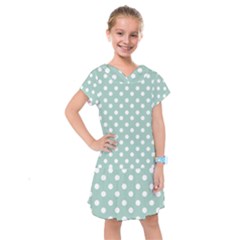 Light Blue And White Polka Dots Kids  Drop Waist Dress by GardenOfOphir