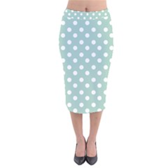 Light Blue And White Polka Dots Velvet Midi Pencil Skirt by GardenOfOphir