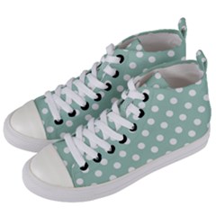 Light Blue And White Polka Dots Women s Mid-top Canvas Sneakers by GardenOfOphir