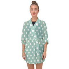 Light Blue And White Polka Dots Half Sleeve Chiffon Kimono by GardenOfOphir