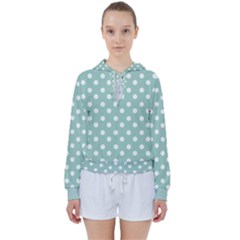 Light Blue And White Polka Dots Women s Tie Up Sweat by GardenOfOphir