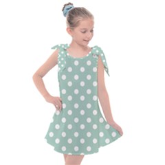 Light Blue And White Polka Dots Kids  Tie Up Tunic Dress by GardenOfOphir