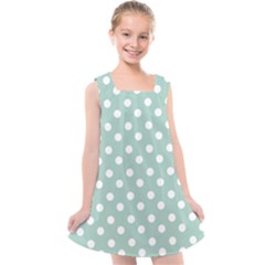 Light Blue And White Polka Dots Kids  Cross Back Dress by GardenOfOphir