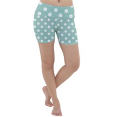 Light Blue And White Polka Dots Lightweight Velour Yoga Shorts by GardenOfOphir