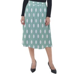 Light Blue And White Polka Dots Classic Velour Midi Skirt  by GardenOfOphir