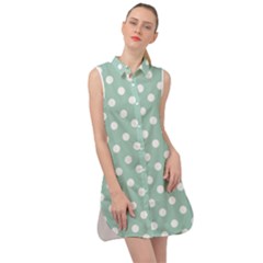 Light Blue And White Polka Dots Sleeveless Shirt Dress by GardenOfOphir